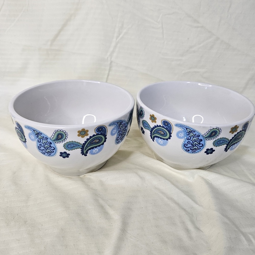 Set of 2 Royal Norfolk Paisley Pattern 5.5" Soup Cereal Rice Bowls Blue Green